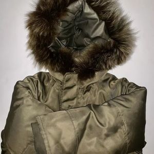 SEAN JOHN Parka Jacket Leather Hooded Faux Fur S